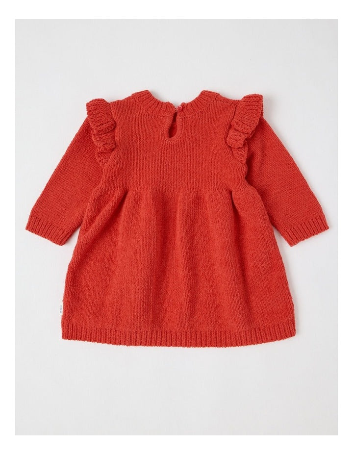 Chenille Daisy Embroidery Dress in Crimson