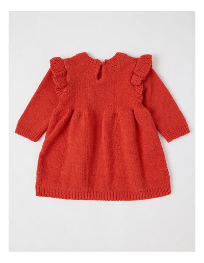 Chenille Daisy Embroidery Dress in Crimson