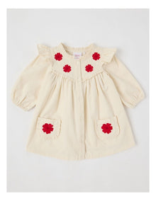 Babycord Flower Frill Dress Bone