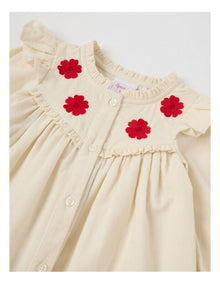 Babycord Flower Frill Dress Bone