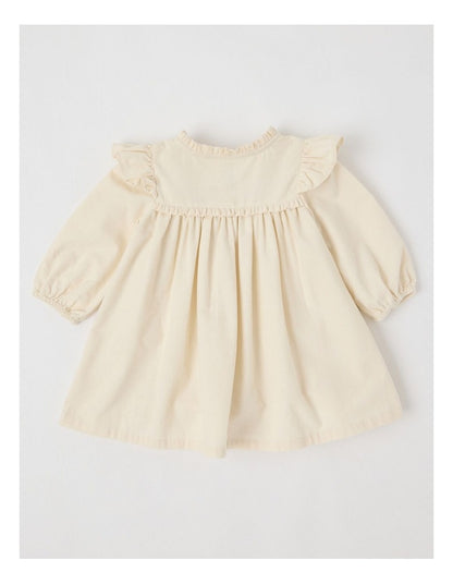 Babycord Flower Frill Dress Bone