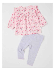Frill Trim Ditsy Floral Top & Legging Set in Blush