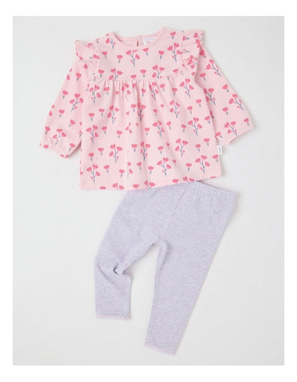 Frill Trim Ditsy Floral Top & Legging Set in Blush