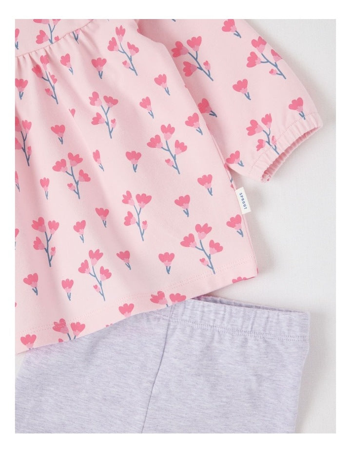 Frill Trim Ditsy Floral Top & Legging Set in Blush