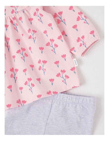 Frill Trim Ditsy Floral Top & Legging Set in Blush