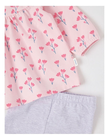 Frill Trim Ditsy Floral Top & Legging Set in Blush