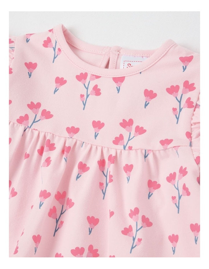 Frill Trim Ditsy Floral Top & Legging Set in Blush