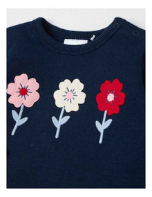 Crew Neck Flower Trio Tracksuit Set in Navy