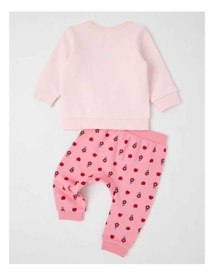 Apple Crew Neck Tracksuit Set in Blush