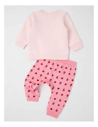 Apple Crew Neck Tracksuit Set in Blush