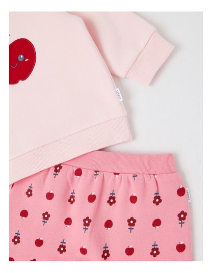 Apple Crew Neck Tracksuit Set in Blush