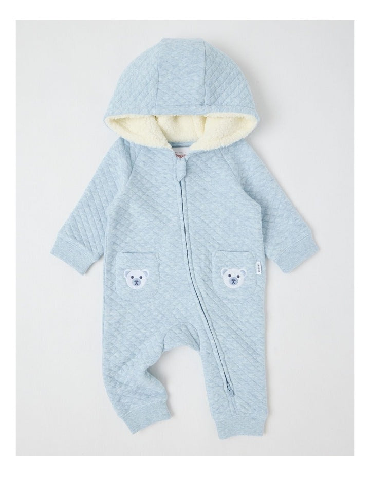 Quilted Bear Coverall in Blue Marle