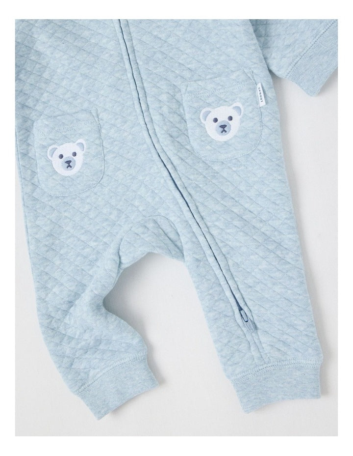 Quilted Bear Coverall in Blue Marle