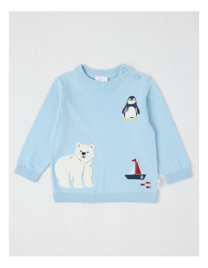 Novelty Crew Jumper in Bluestone