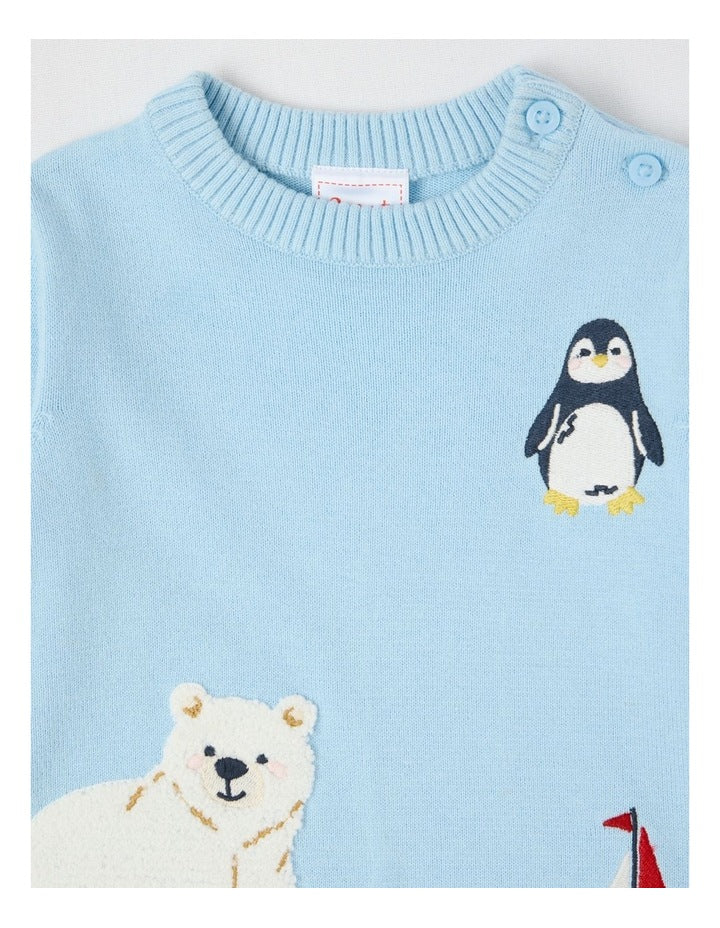 Novelty Crew Jumper in Bluestone