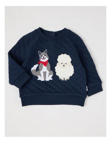 Farm Dog & Sheep Quilted Sweat Top in Navy