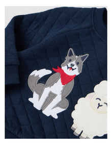 Farm Dog & Sheep Quilted Sweat Top in Navy