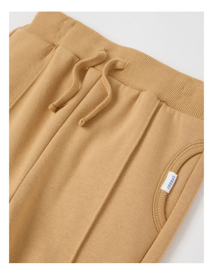 Knit Pin Tuck Trackpants in Tan