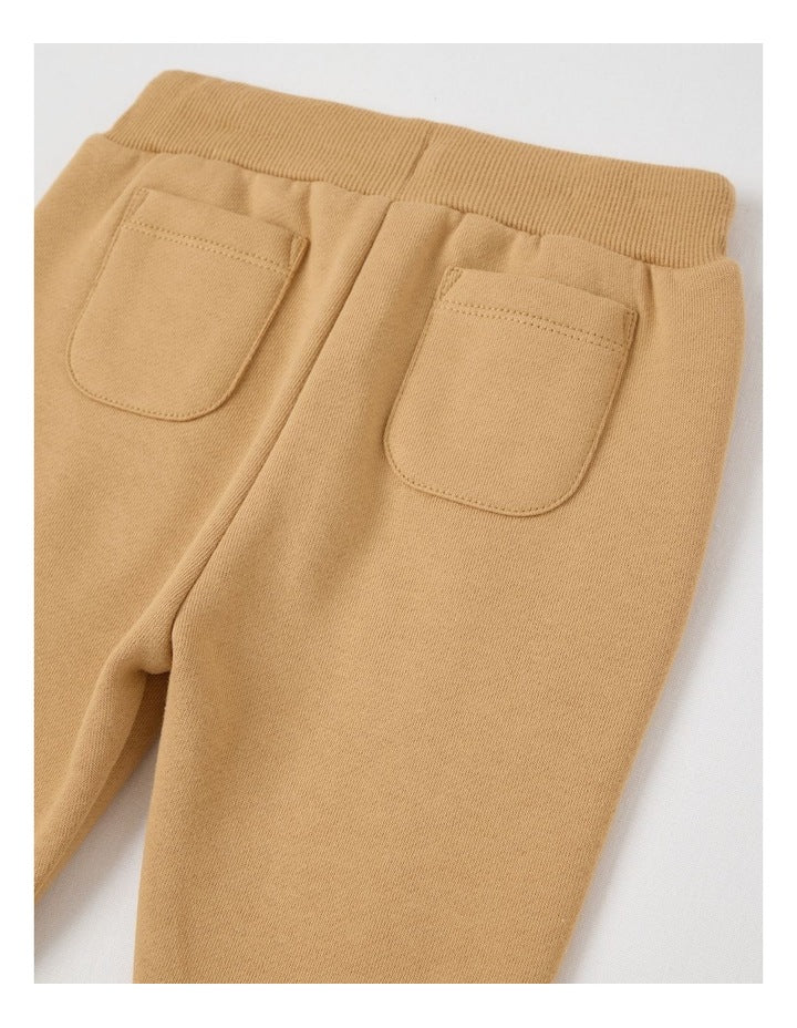 Knit Pin Tuck Trackpants in Tan
