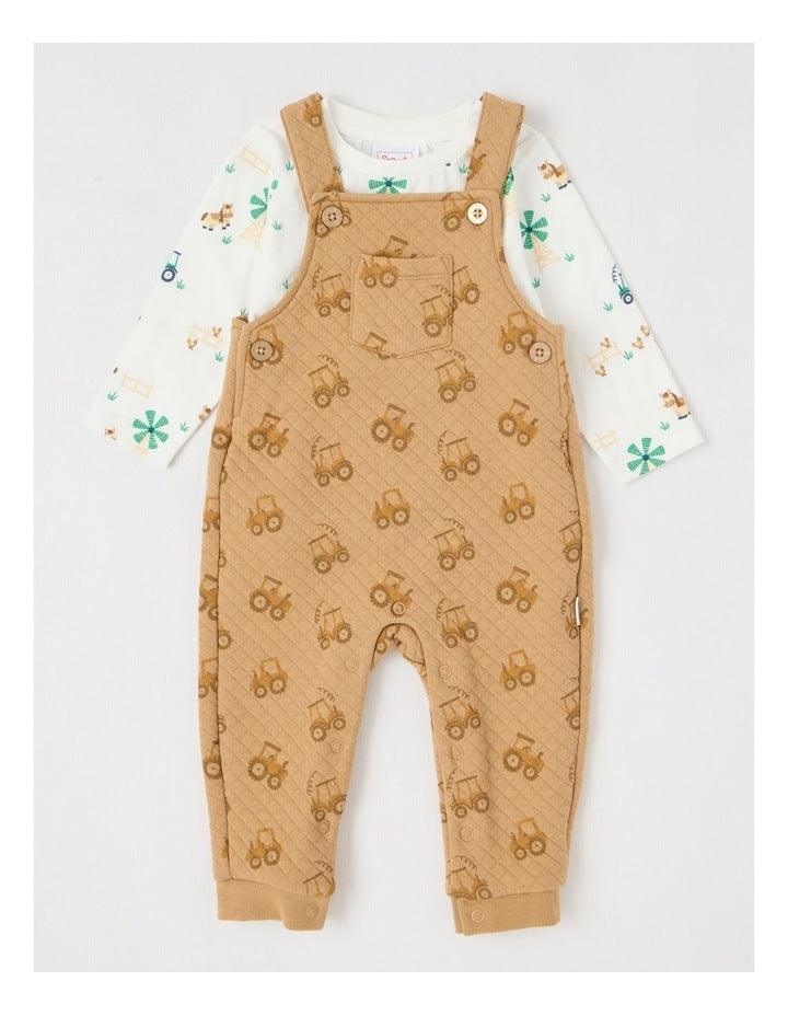 Tractor Quilted Overall Set in Tan