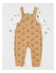 Tractor Quilted Overall Set in Tan