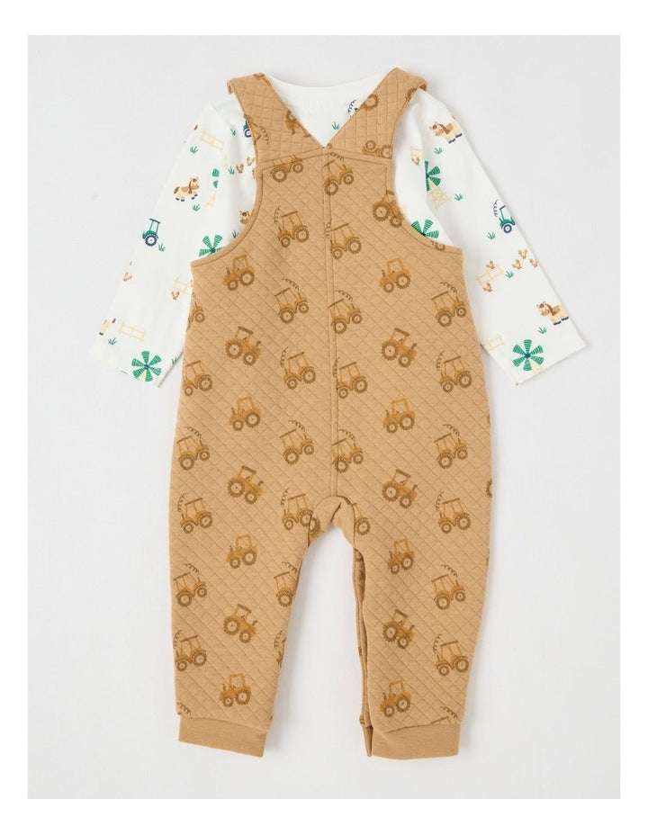 Tractor Quilted Overall Set in Tan