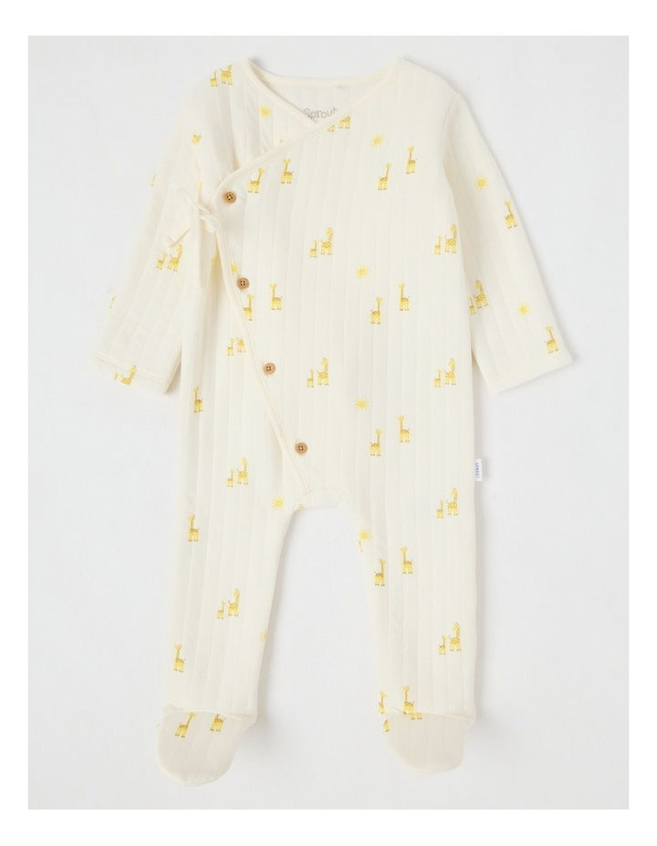 Newborn Giraffe Quilted Coverall in Cream