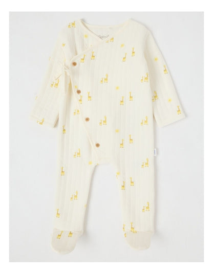 Newborn Giraffe Quilted Coverall in Cream