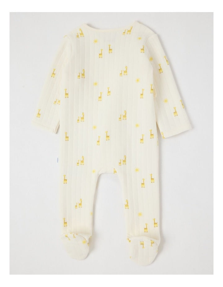 Newborn Giraffe Quilted Coverall in Cream