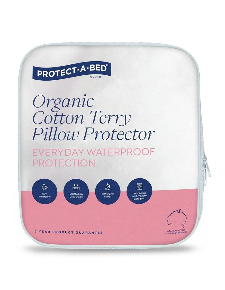 Organic Cotton Terry Waterproof Pillow Protector Twin Pack in White