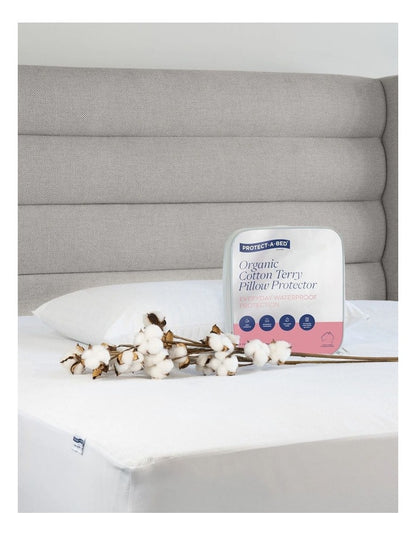Organic Cotton Terry Waterproof Pillow Protector Twin Pack in White