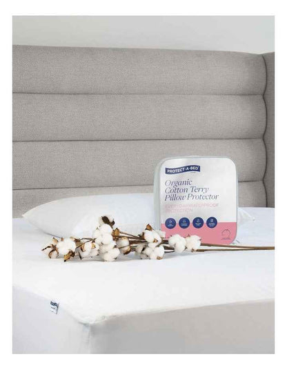 Organic Cotton Terry Waterproof Pillow Protector Twin Pack in White