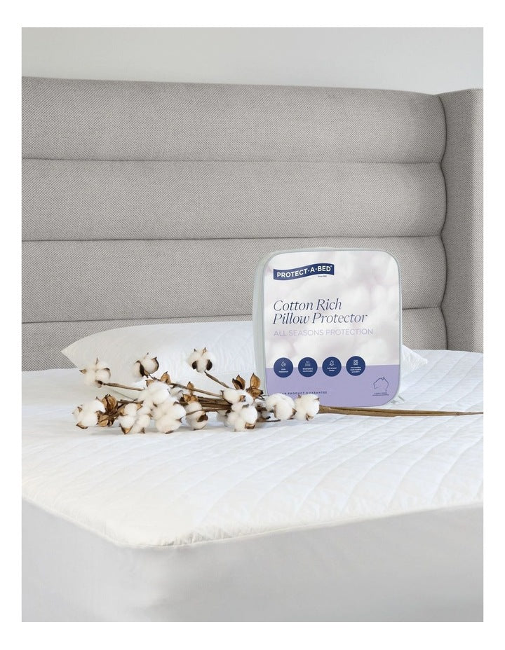 Cotton Rich Quilted Waterproof Pillow Protector in White