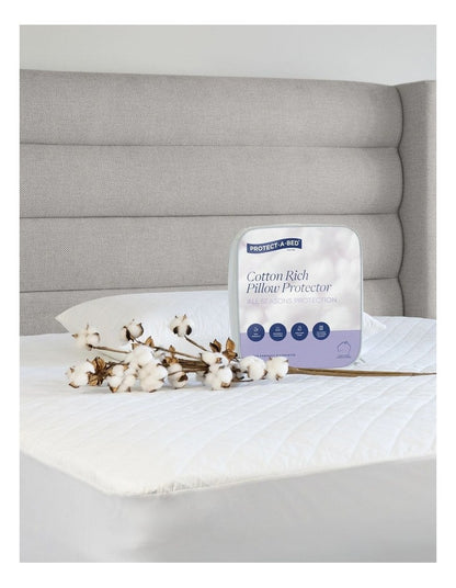 Cotton Rich Quilted Waterproof Pillow Protector in White