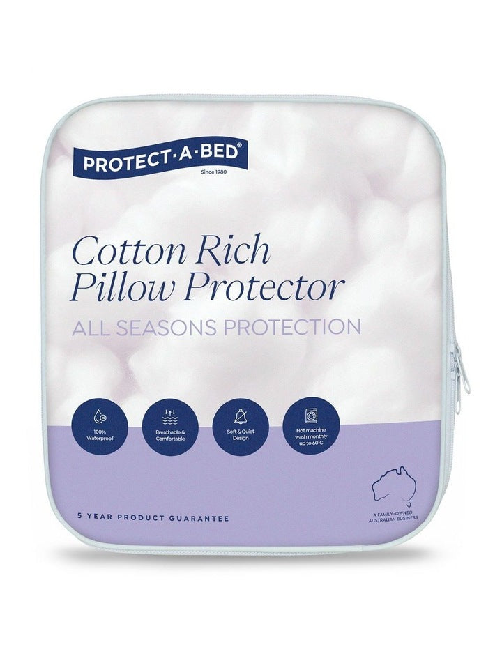 Cotton Rich Quilted Waterproof King Pillow Protector in White