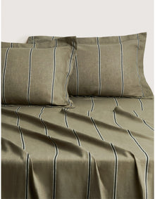ABBOTSON STRIPE KING FLAT SHEET IN THYME