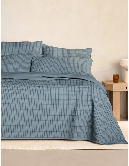 BAYLEY STRIPE WASHED PERCALE EUROPEAN SHAM IN STEEL BLUE