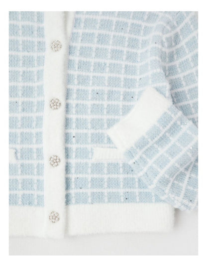 Immy Tweed Cardigan in Blue