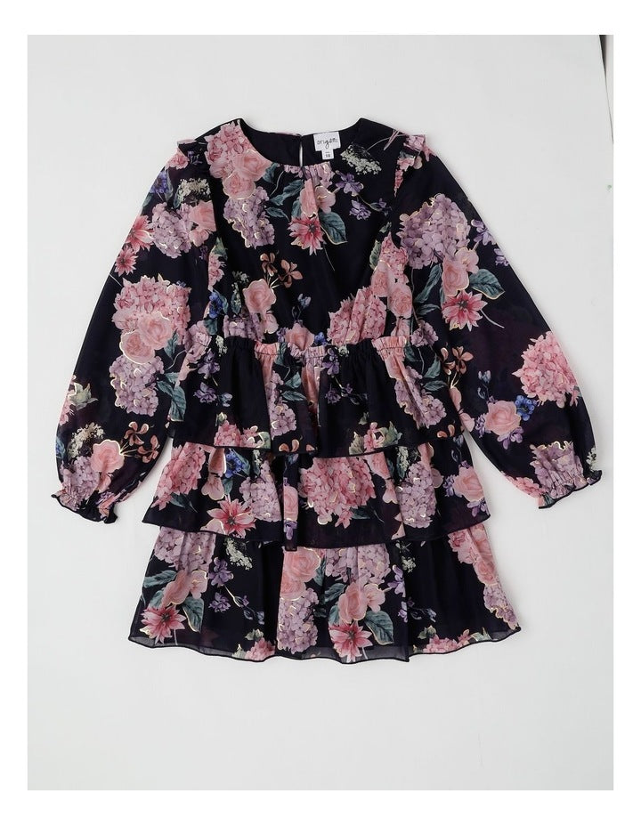Grace Chiffon Dress with Tiered Skirt in Navy