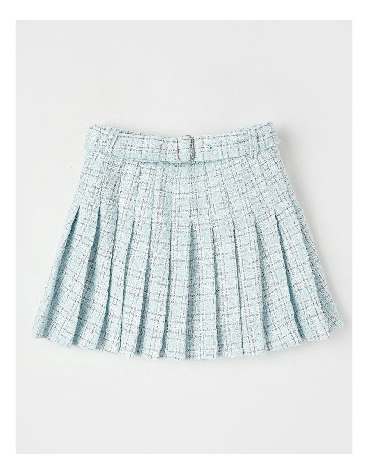 Tori Tweed Pleated Skirt in Blue