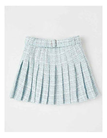 Tori Tweed Pleated Skirt in Blue