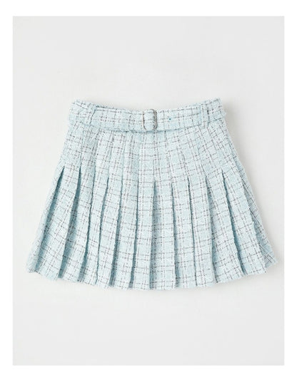 Tori Tweed Pleated Skirt in Blue