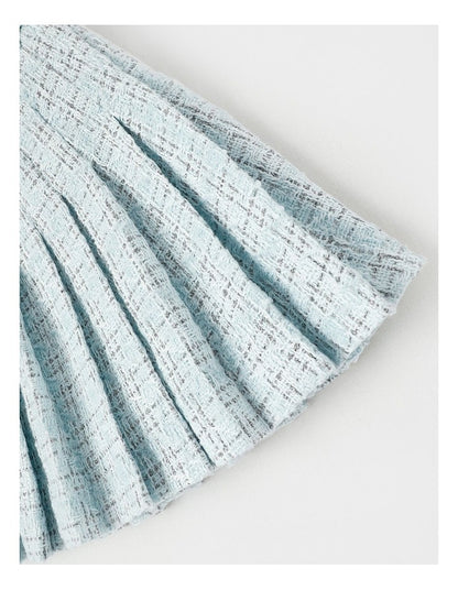 Tori Tweed Pleated Skirt in Blue