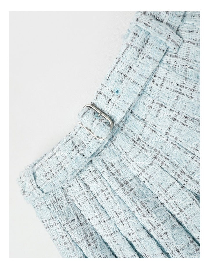 Tori Tweed Pleated Skirt in Blue