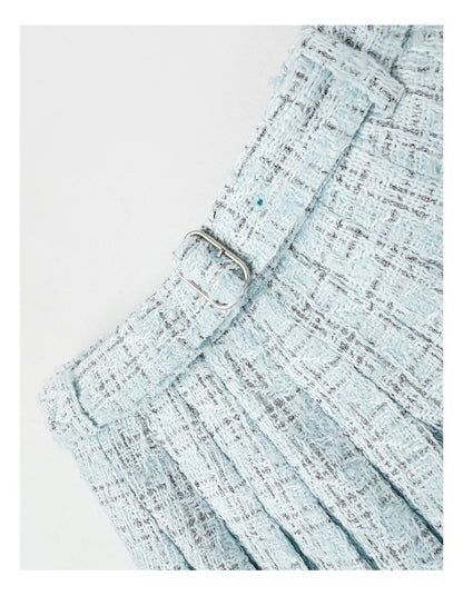 Tori Tweed Pleated Skirt in Blue