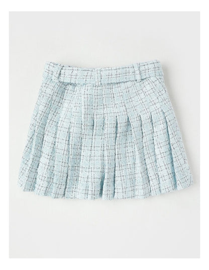 Tori Tweed Pleated Skirt in Blue