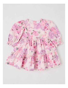Maisie Tiered Dress with Bobble Trim in Pink
