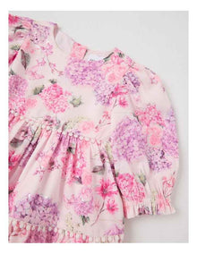 Maisie Tiered Dress with Bobble Trim in Pink