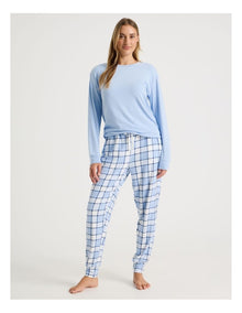 Cosy Supersoft Cuffed Pant in Soft Blue Check