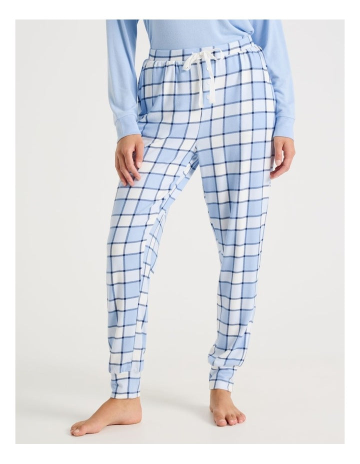 Cosy Supersoft Cuffed Pant in Soft Blue Check